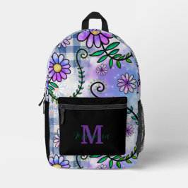 Mooie Bloemmotief Monogram Naam Bedrukte Rugzak