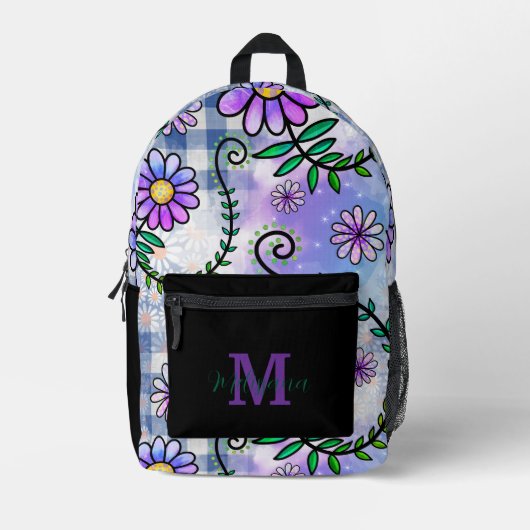 Mooie Bloemmotief Monogram Naam Bedrukte Rugzak (Voorkant)