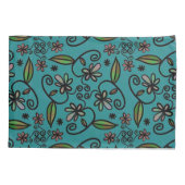Mooie Bloemmotief Teal Kussensloop (Achterkant-Links)