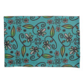 Mooie Bloemmotief Teal Kussensloop (Voorkant-Links)