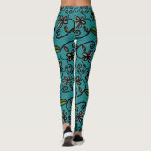 Mooie bloemmotief teal leggings (Achterkant)