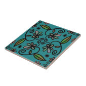 Mooie bloemmotief teal tegeltje (Zijkant)