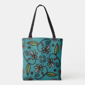 Mooie Bloemmotief Teal Tote Bag (Achterkant)