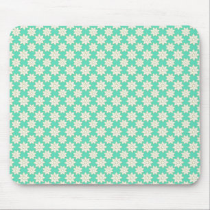 Mooie Bloemmotief Witte Bloemen over Mintgroen Muismat