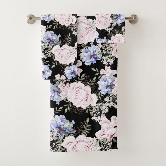 Mooie Bloempatroon Rozen Iris Roze Blauw Bad Handdoek (Insitu)