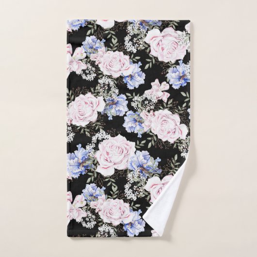 Mooie Bloempatroon Rozen Iris Roze Blauw Bad Handdoek (Handdoek)