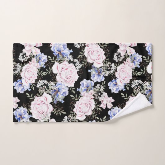Mooie Bloempatroon Rozen Iris Roze Blauw Bad Handdoek (Handdoek)