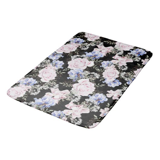 Mooie Bloempatroon Rozen Iris Roze Blauw Badmat (Gekanteld)