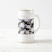 Mooie Bloempatroon Rozen Iris Roze Blauw Bierpul (Voorkant rechts)