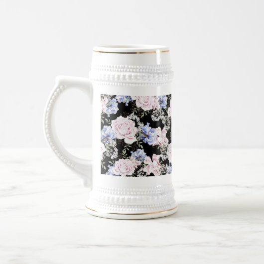 Mooie Bloempatroon Rozen Iris Roze Blauw Bierpul (Links)