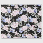 Mooie Bloempatroon Rozen Iris Roze Blauw Cadeaupapier (Vlak)