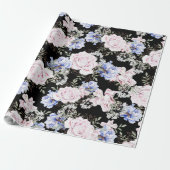 Mooie Bloempatroon Rozen Iris Roze Blauw Cadeaupapier (Uitgerold)