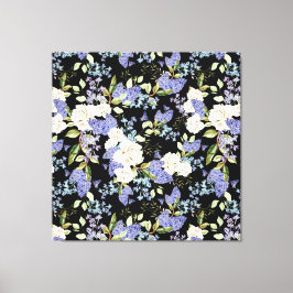 Mooie Bloempatroon Rozen Iris Roze Blauw Canvas Afdruk