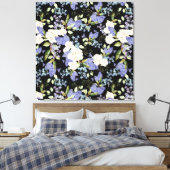Mooie Bloempatroon Rozen Iris Roze Blauw Canvas Afdruk (Insitu (Slaapkamer))