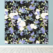 Mooie Bloempatroon Rozen Iris Roze Blauw Canvas Afdruk (Insitu (Houten vloer))