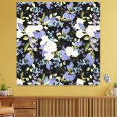 Mooie Bloempatroon Rozen Iris Roze Blauw Canvas Afdruk (Insitu (Woonkamer))