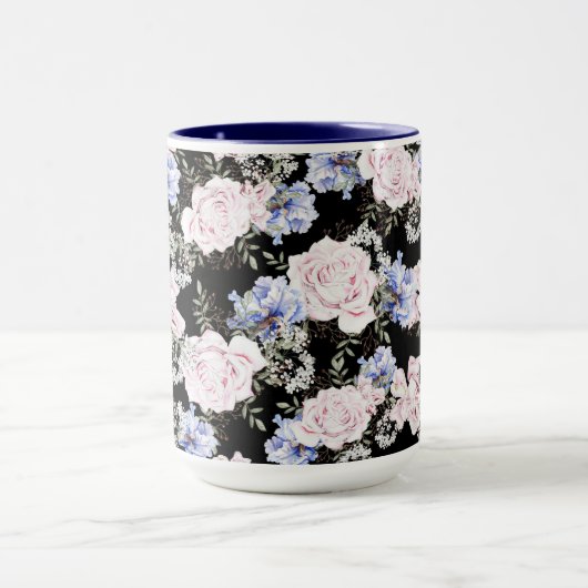 Mooie Bloempatroon Rozen Iris Roze Blauw Mok (Midden)