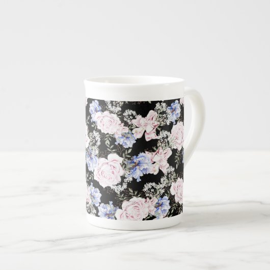 Mooie Bloempatroon Rozen Iris Roze Blauw Porselein Kop (Voorkant rechts)