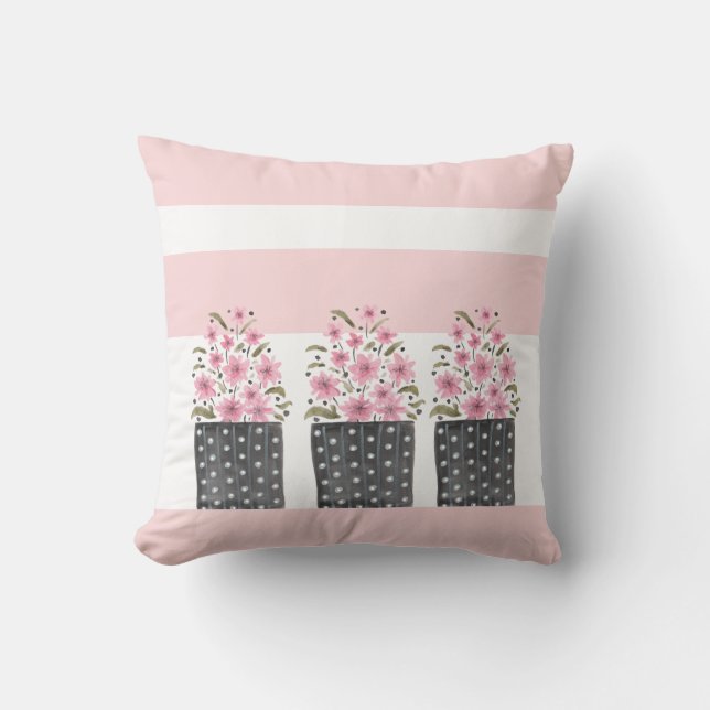 Mooie Bloempotten In Roze Droom Kussen (Voorkant)