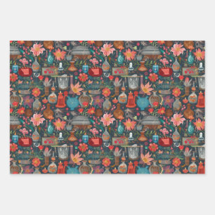 Mooie Bloempotten Vazen Cottagecore Patroon Inpakpapier Vel