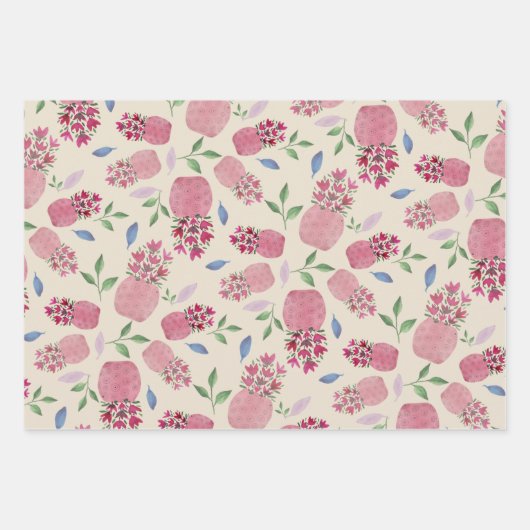 Mooie Bloempotten Waterverf in Blush Inpakpapier Vel (Voorkant 2)