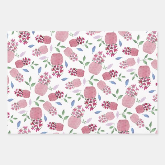 Mooie Bloempotten Waterverf in Blush Inpakpapier Vel (Voorkant)