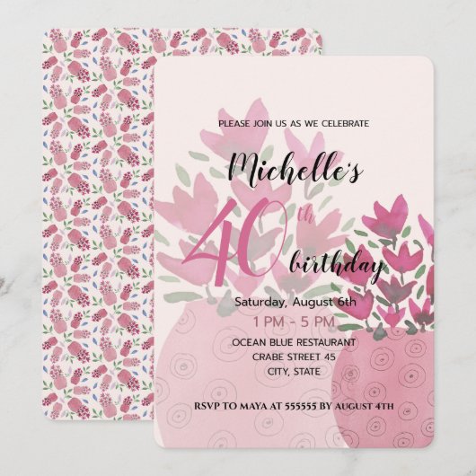Mooie Bloempotten, Waterverf in Blush Kaart (Voorkant / Achterkant)