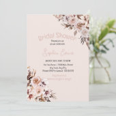 Mooie Bloemrijke Boho Beige Bruidsdouche Kaart (Staand voorkant)