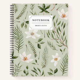 Mooie bloemrijke groene gouden witte botanische pa notitieboek