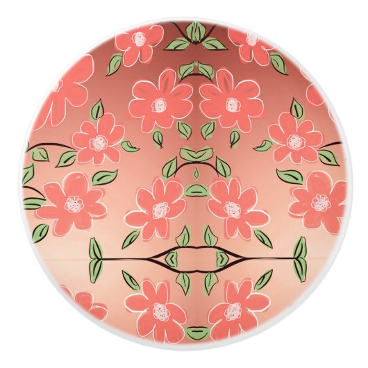 Mooie Bloemrijke kabinetstrekkracht Keramische Knop (Voorkant)