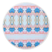 Mooie bloemrijke kabinettrek in blauw en roze keramische knop (Voorkant)