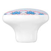 Mooie bloemrijke kabinettrek in blauw en roze keramische knop (Zijkant)