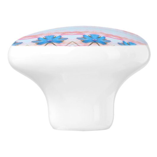 Mooie bloemrijke kabinettrek in blauw en roze keramische knop (Zijkant)