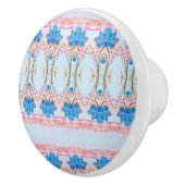 Mooie bloemrijke kabinettrek in blauw en roze keramische knop (Rechts)