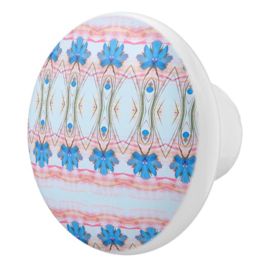 Mooie bloemrijke kabinettrek in blauw en roze keramische knop (Rechts)