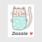 Mooie bloemrijke kat illustratie sticker (Vel)