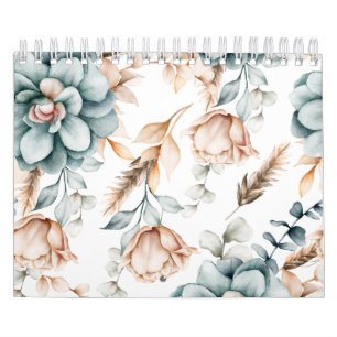 Mooie bloemrijke naadloze patroon met vintage kalender