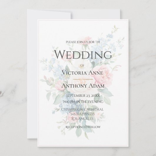 Mooie bloemrijke neutrale elegante trouw  kaart (Voorkant)