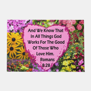 MOOIE BLOEMRIJKE ROMEINEN 8:28 BIJBELVERS DEURMAT