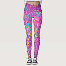 Mooie bloemrijke roze boho hippie-patroon leggings