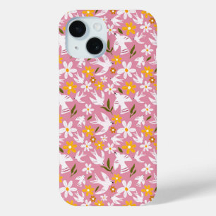Mooie bloemrijke vogel naadloos patroon iPhone 15 case