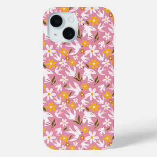 Mooie bloemrijke vogel naadloos patroon iPhone 15 case