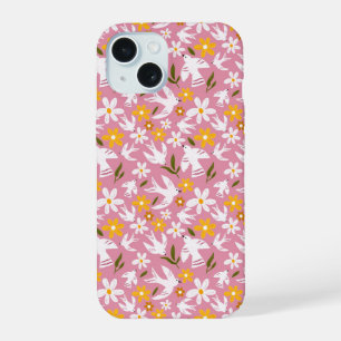 Mooie bloemrijke vogel naadloos patroon iPhone 15 case