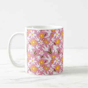 Mooie bloemrijke vogel naadloos patroon koffiemok