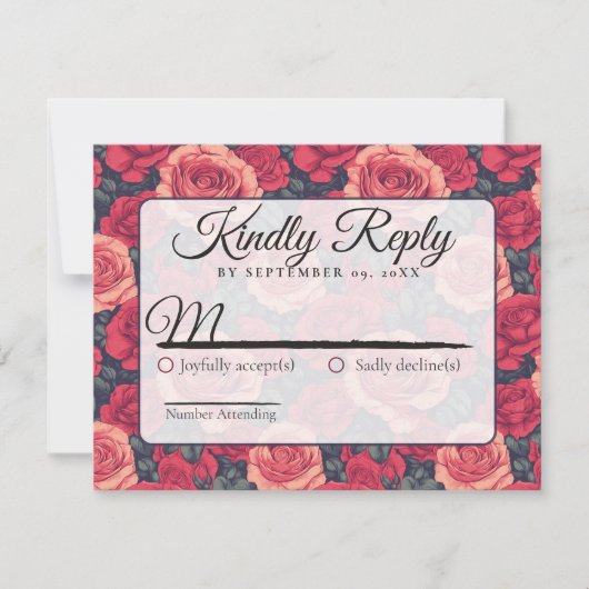 Mooie bloemrozen bruiloft RSVP kaart (Voorkant)