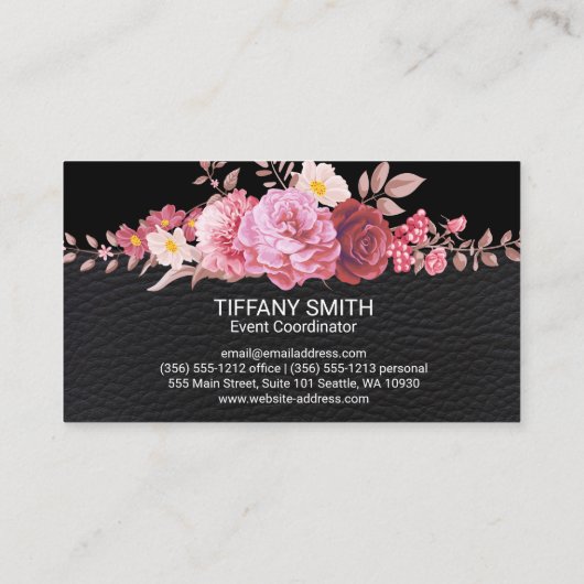 Mooie bloemschikken | lederen textuur visitekaartje (Achterkant)