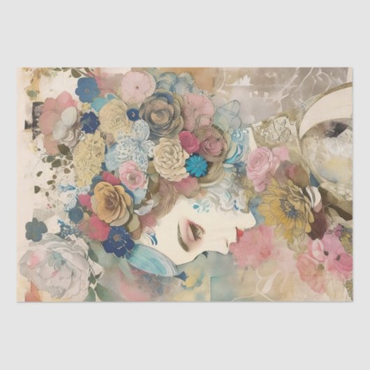 Mooie Bloesem Vrouw Collage Decoupage Tissuepapier (Voorkant)