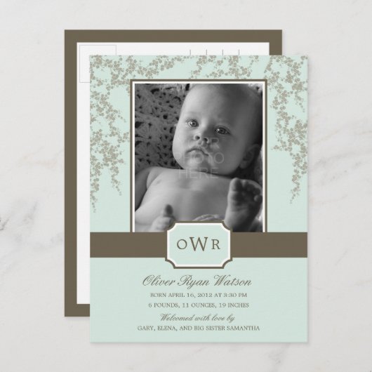 Mooie Bloesems Baby Geboorteaankondiging (Aloe) Aankondigingskaart (Voorkant / Achterkant)