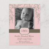 Mooie Bloesems Baby Geboorteaankondiging (Roze) Aankondigingskaart (Voorkant)