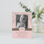 Mooie Bloesems Baby Geboorteaankondiging (Roze) Aankondigingskaart (Staand voorkant)